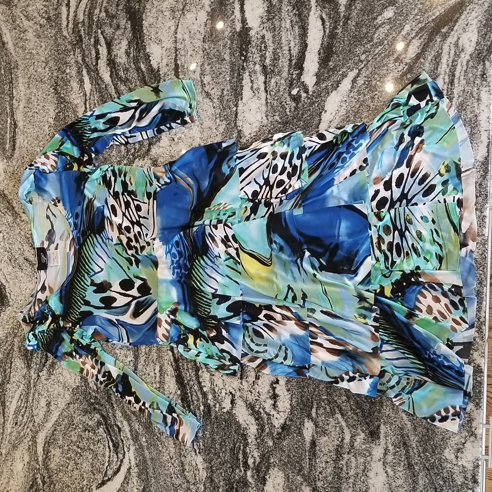 (S) Libra Tiered Ruffle Dress Abstract Animal Print Art Deco Colorful Bohemian - Picture 1 of 6